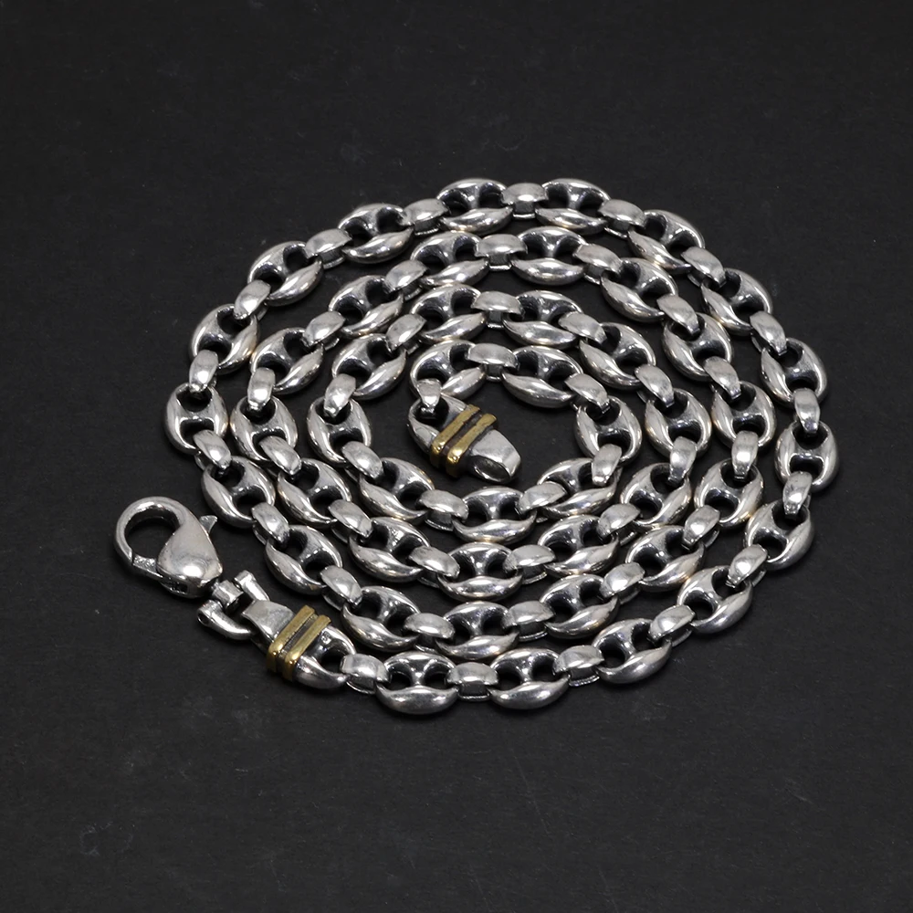 Solid 925 Sterling Silver 7mm Necklace Coffee Bean Mariner Chain