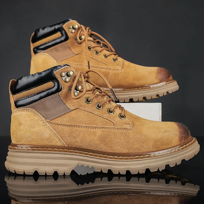 

High Quality Yellow Men's Motorcycle Boots Comfort Platform Leather Boots Man Brand Ankle Boots Outdoor Anti-Slip Work Boots Man