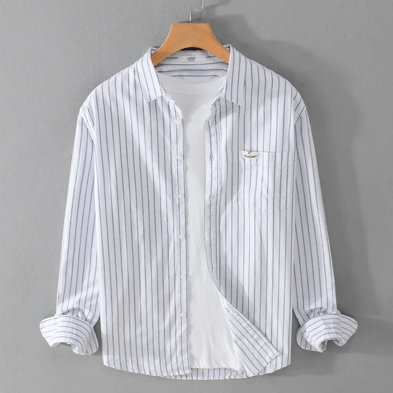

Color Woven Long Sve Cotton irt Men's Spring Versatile Loose Casual irt Artistic Haome Trendy Breathable Moisture W...