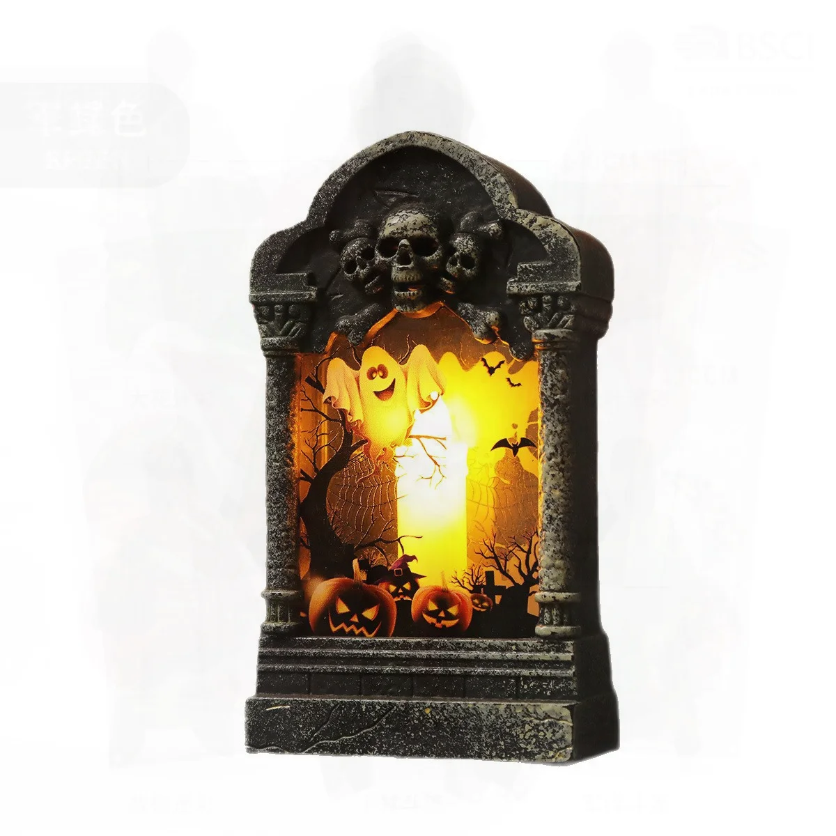 Halloween Tombstone Wind Lamp Creative Desktop Night Light Gray Luminous Plastic Ornament for Haunted House Secret Room