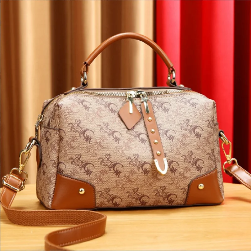 New Women's Fashion Printing Luxury High Quality Leather Cosmetic Bag Double Zipper Handbag Shoulder Bags Crossbody Makeup Totes