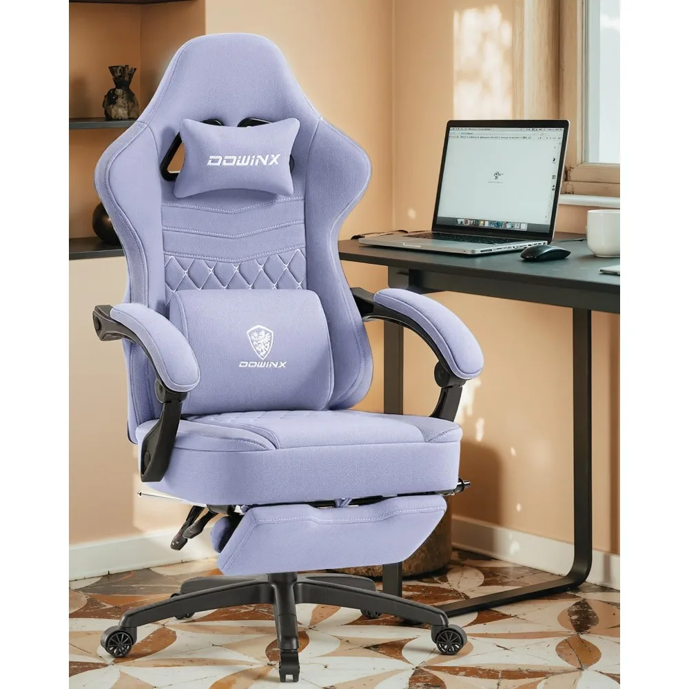 

Gaming Chair with Footrest, Breathable Fabric Gamer Chair, Ergonomic Office Chair with Lumbar Support for Home Task, Purple