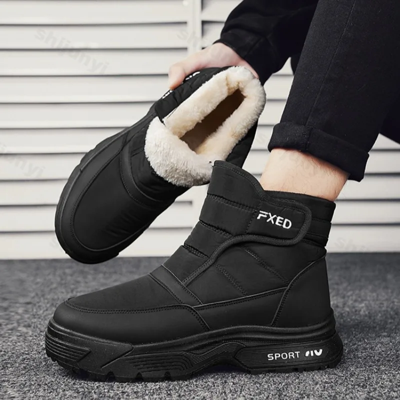 2025 Winter New Men's High Top Thick Soled Casual Snow Boots Warm Comforatble Fashion Versatile Plush Cotton Chunky Short Boots