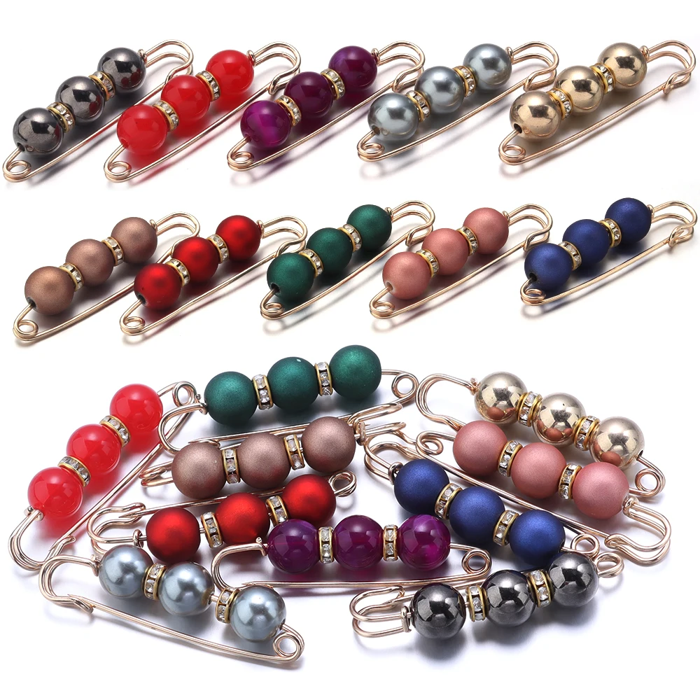 5pcs/lot Imitation Pearl Beaded Brooches Women Classic Rhinestone Clothing Waisted Pin for Garment Decor Safety Pins Supplies