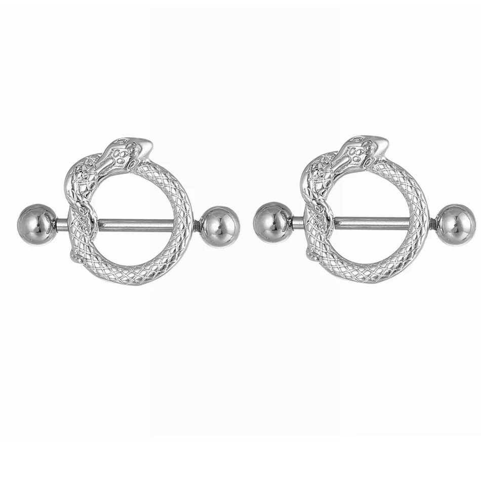 Punk Women Men Nipple Shields 16G 14G Titanium Piercing Nipple Barbells Entwined Snake Breast Rings Hypoallergenic Body Jewelry