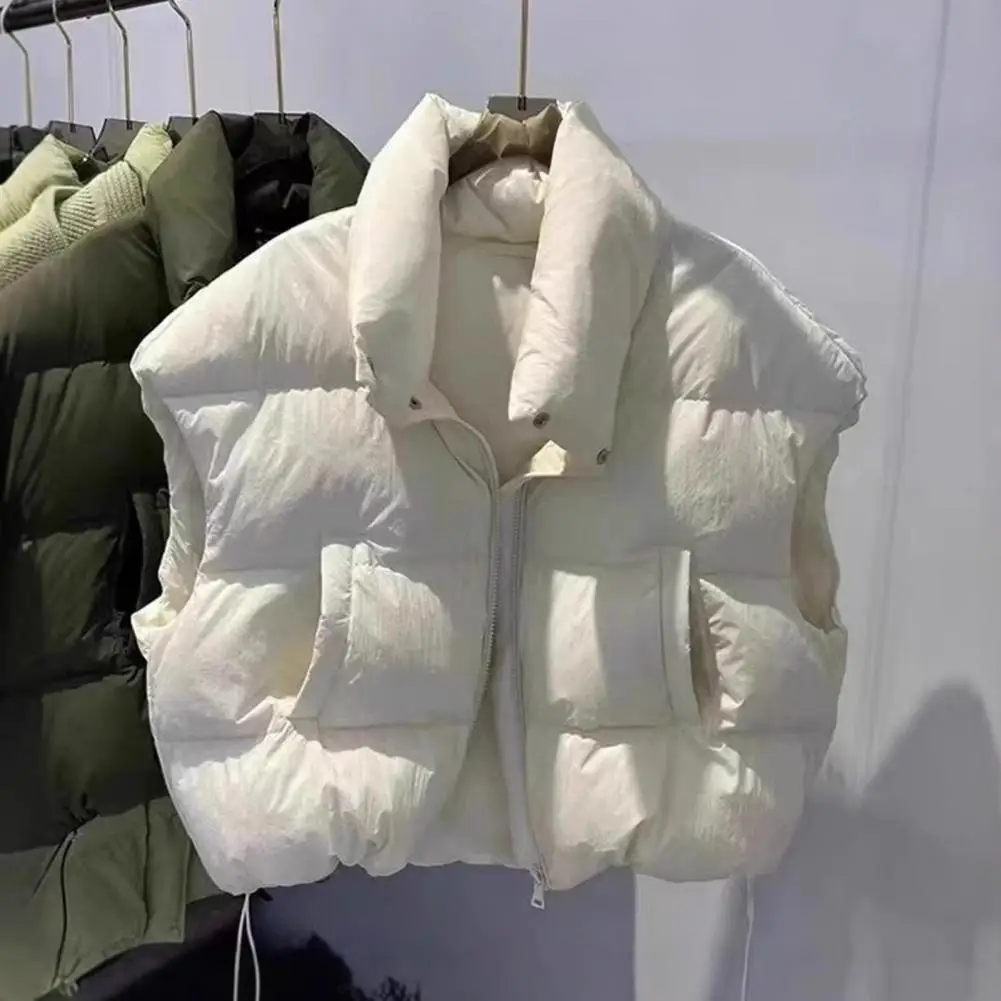 

Harajuku Short Women Down Vest Stand Collar Sleeveless Zipper Closure Winter Waistcoat Casual Loose Female Short Jacket 2025