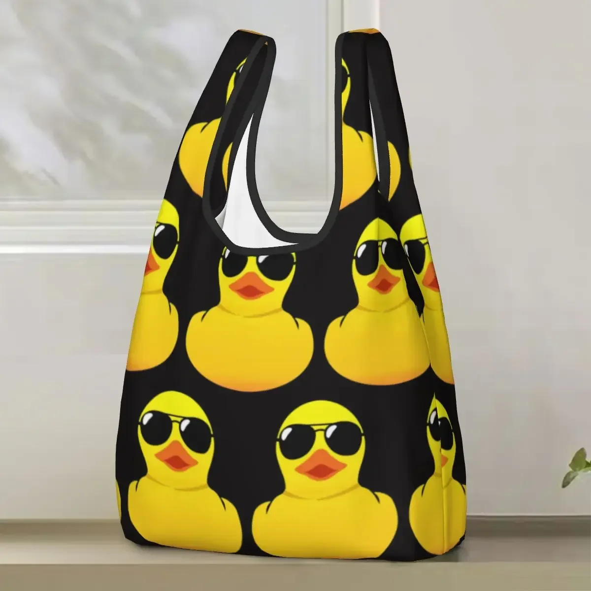 Cool Rubber Duck Shopping Bag Portable Tote Bags Reusable Shoulder Shopper Bag Groceries Handbag