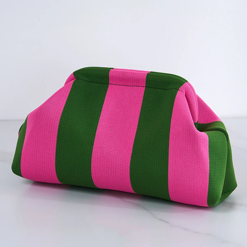 Bolso de playa a rayas para mujer, bolso Flyweave para niñas, bolso de mano versátil a rayas, bolso de nube de Color de contraste, bolso de mano informal