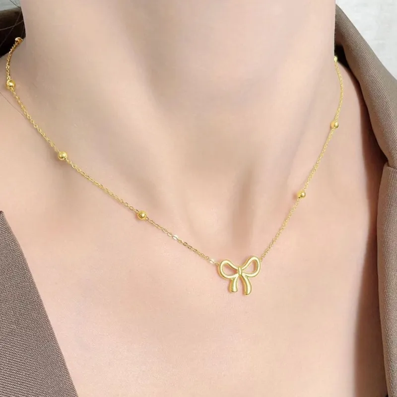 316L الفولاذ المقاوم للصدأ Bowknot قلادة قلادة للنساء العصرية الخرز المختنق سلسلة قلادة مجوهرات اكسسوارات الحفلات