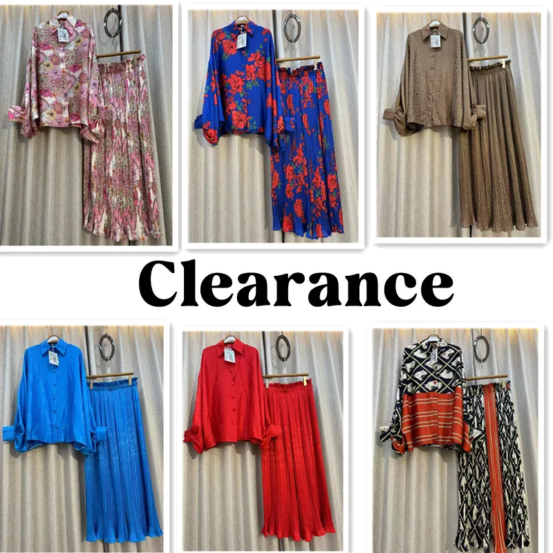 Clearance!!! Vintage Print Two Pieces Suits Lapel Long Sleeve Shirt Top Wide Leg Casual Long Pant 2024 Female Fashion Pants Sets