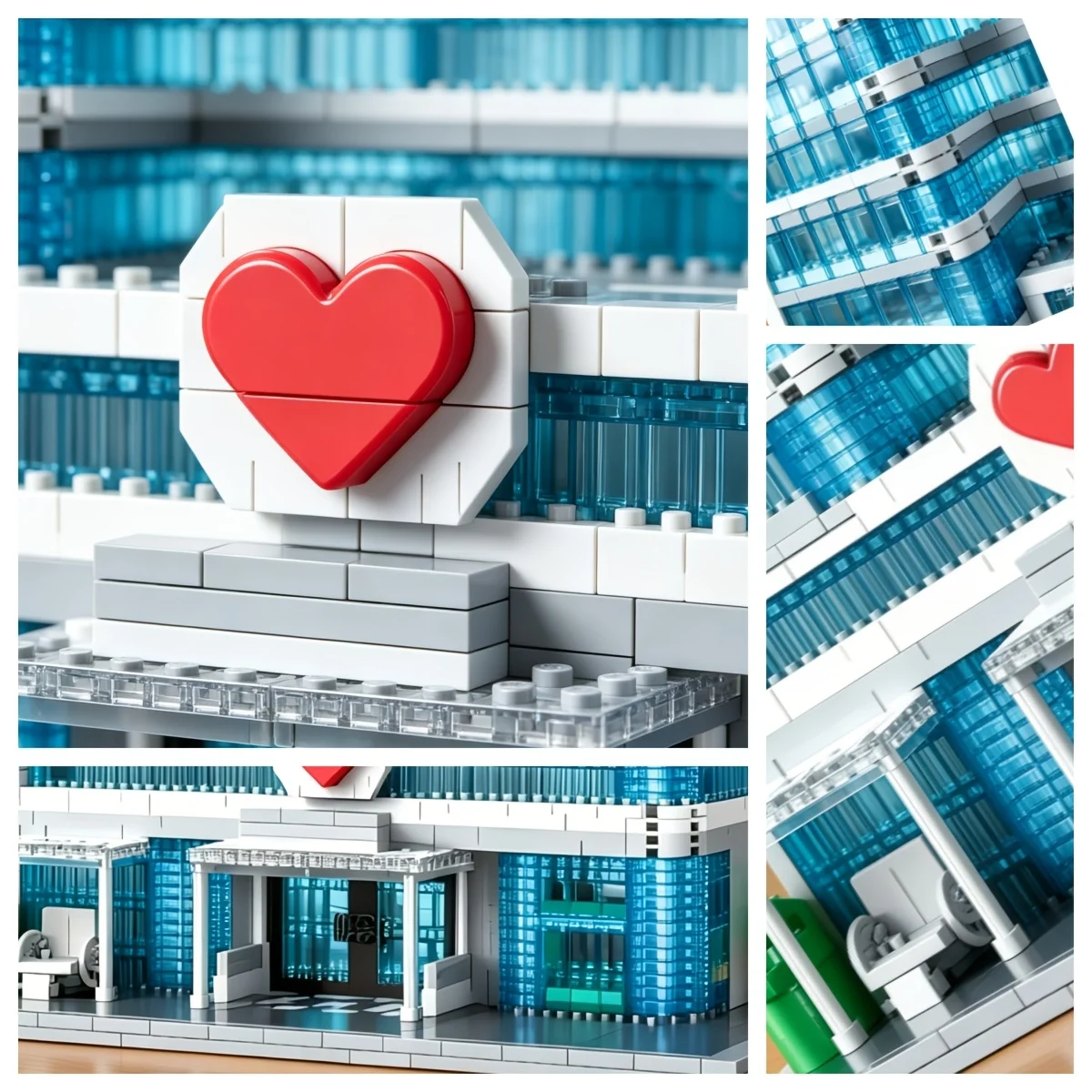 2465PCS Micro Mini Particle Building Blocks City Hospital Model, Multi-Floor Heart Medical Center Street View Micro Brick Assemb