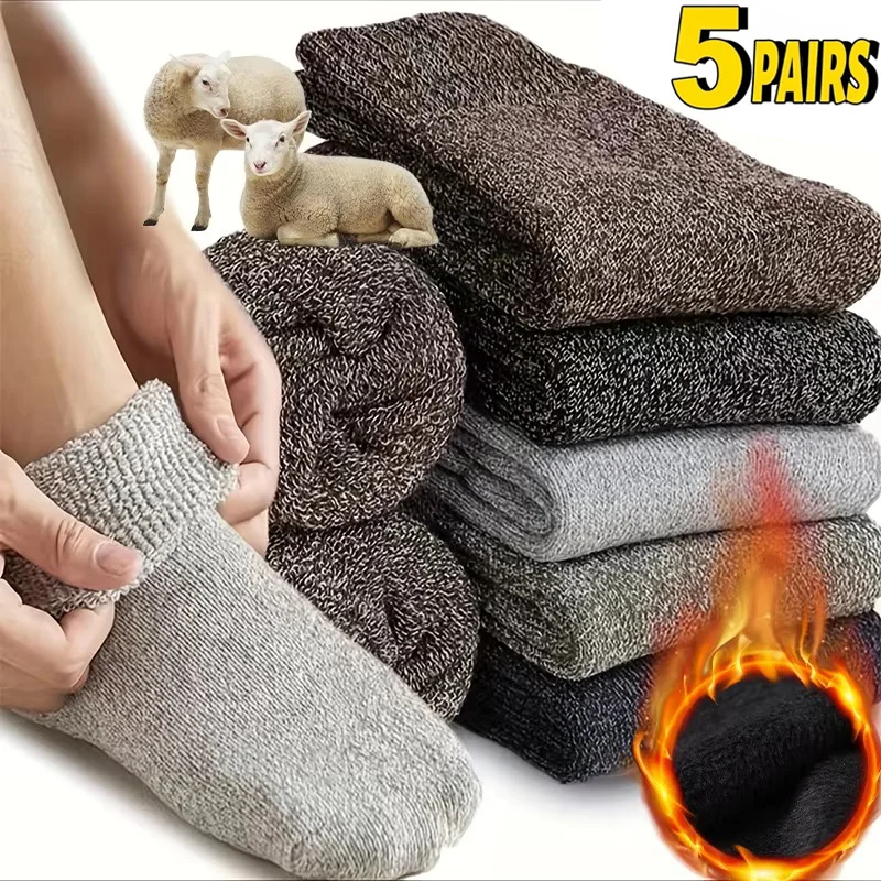 5/10pairs Winter Warm Men’s Sock Wool Male Women Socks Super Thickened Solid Socks Merino Wool Sock Against Cold Snow Terry Sock