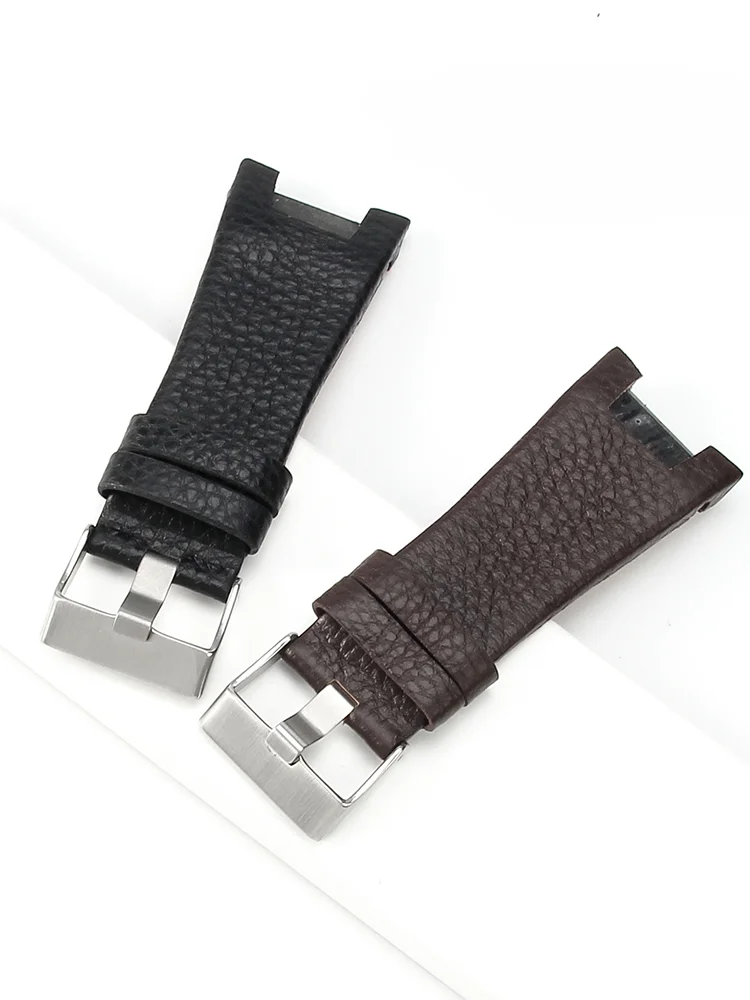 Soft Watchbands for Diesel Dz1273/4246 Waterproof Genuine Leather Concave Interface Men\'s 32mm Replace Accessories