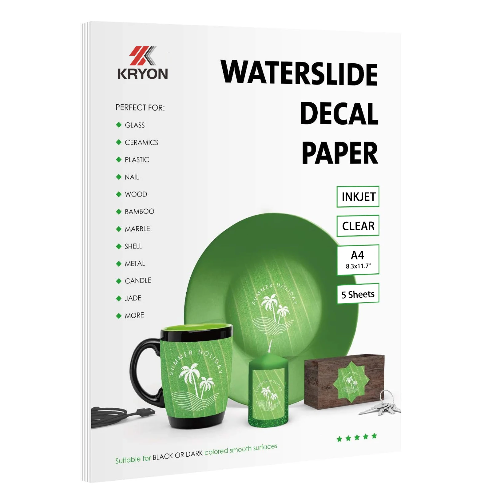 

5 Sheets A4 Waterslide Decal Paper for Inkjet Printers - Clear High-Gloss Transfer Sheets, Durable & Flexible DIY Craft Paper
