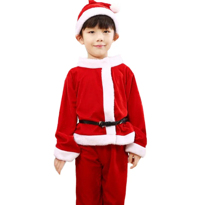 2 4 6 8 10 Years Christmas Costume Boys Girls Santa Claus Red Dress With Cloak Cosplay Kids Children Clothing Girl's Clothes