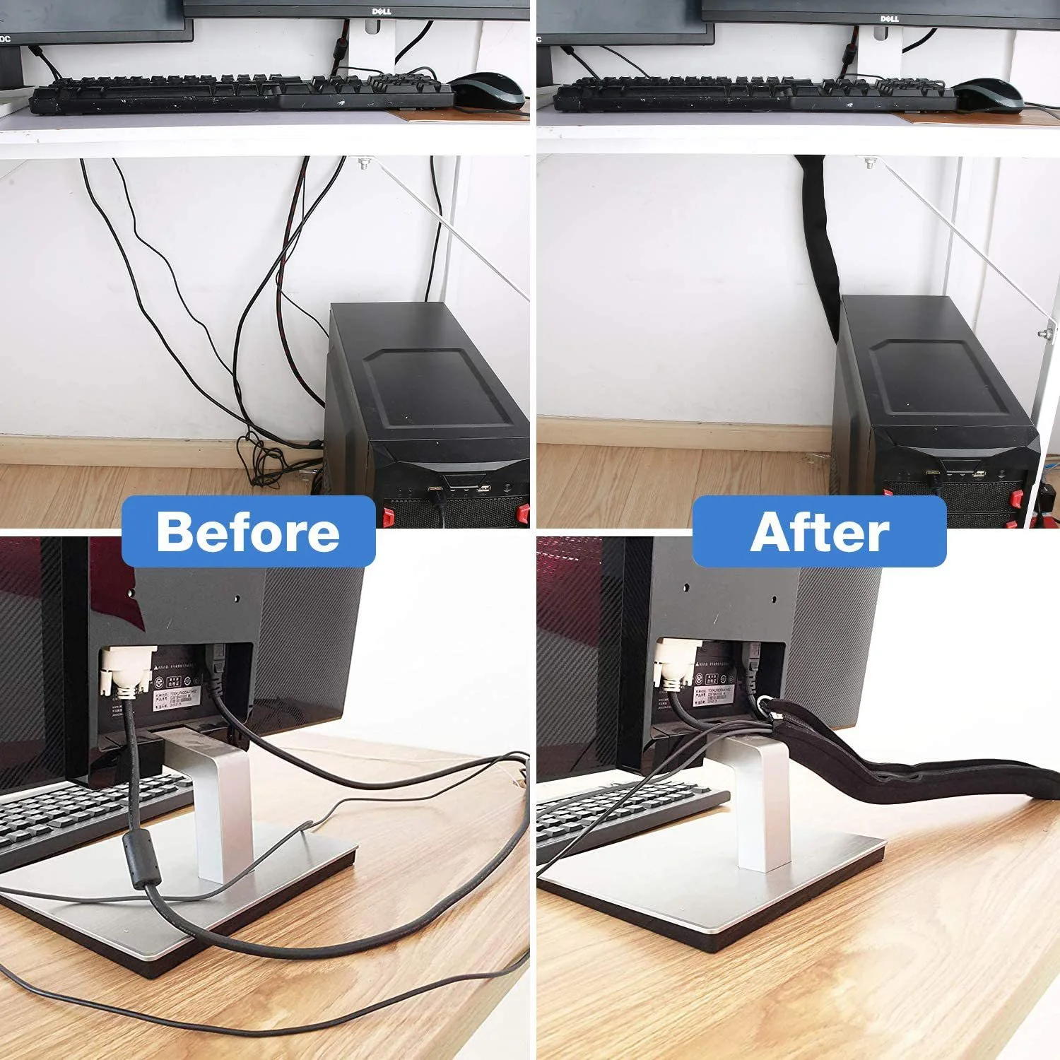 Cable Management Sleeve With Zipper Office Computer Power Cord Data Cable Storage And Sorting Winding Sleeve