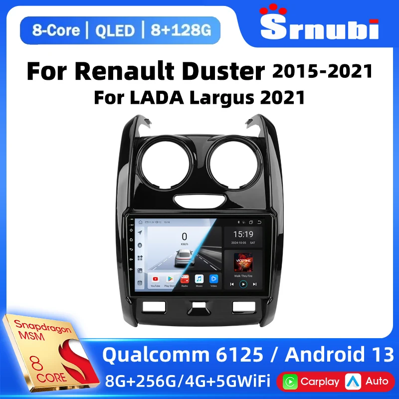 Srnubi 2 Din Android 13 Car Radio For Renault Duster 2015-2021 For LADA Largus 2021 Multimedia Video Player Carplay Auto DVD BT