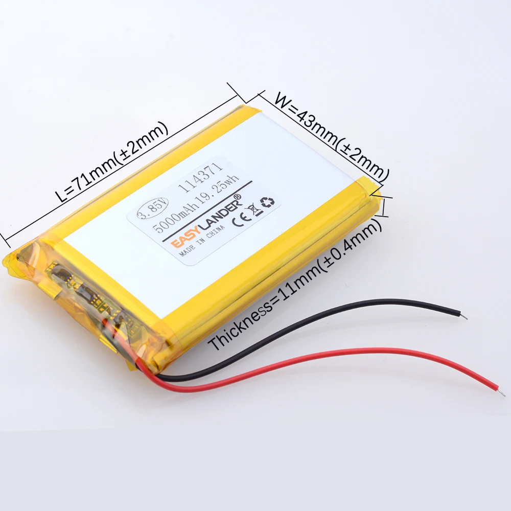 보조배터리 태블릿 PC용 114371 충전식 리튬 이온 폴리머 배터리, 3.7V, 5000mAh