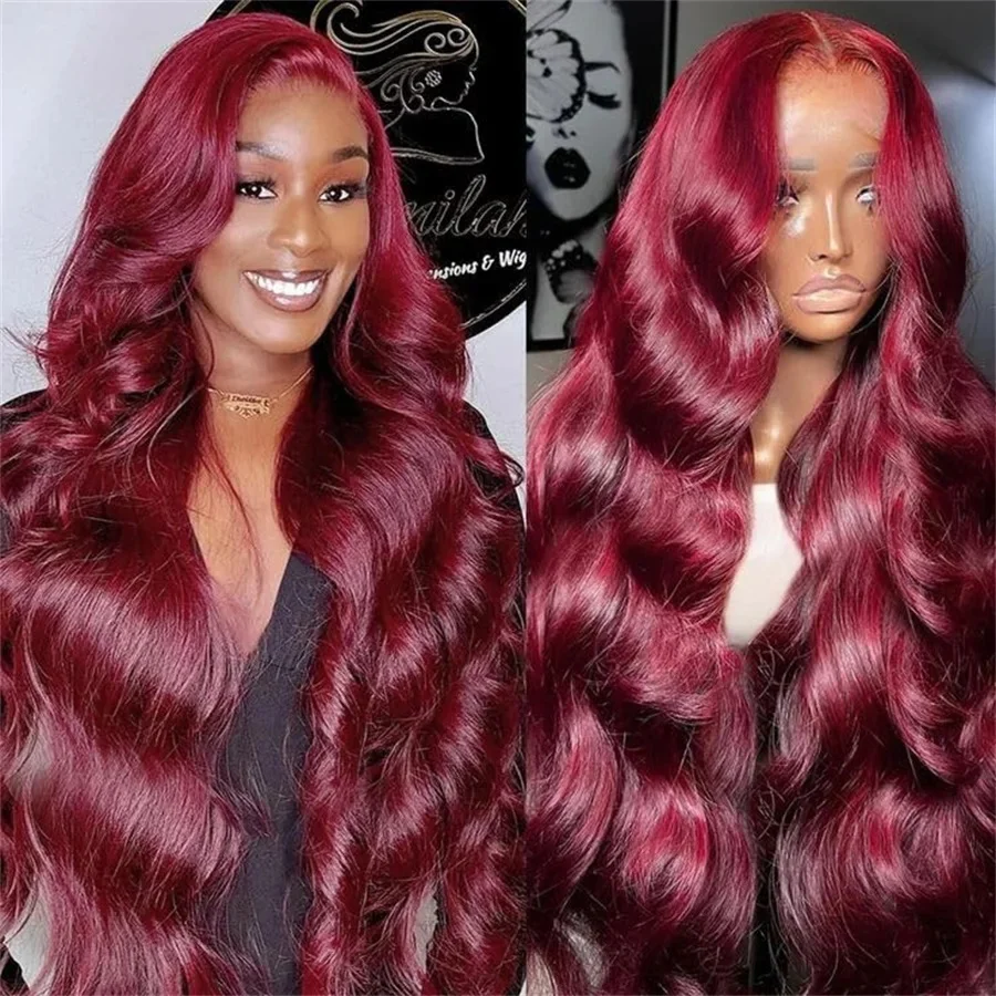 

99J Burgundy 13x4 Lace Front Wig Body Wave Red Colored Human Hair Wigs Transparent Lace Frontal Wig 20- 30 Inch For Women