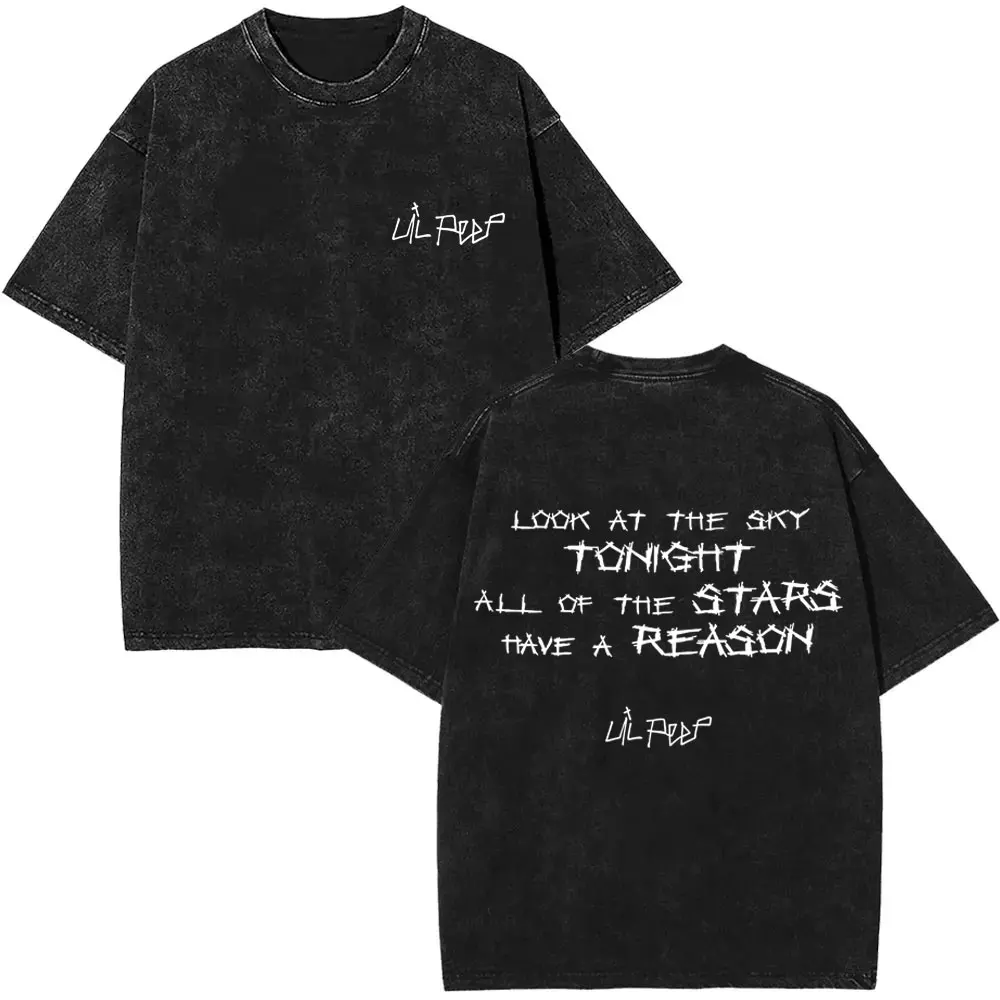 

Washed Vintage Rapper Lil Peep Look At The Sky Tonight All of The Stars Have A Reason T-shirt Men Women Hip Hop Fashion T Shirts