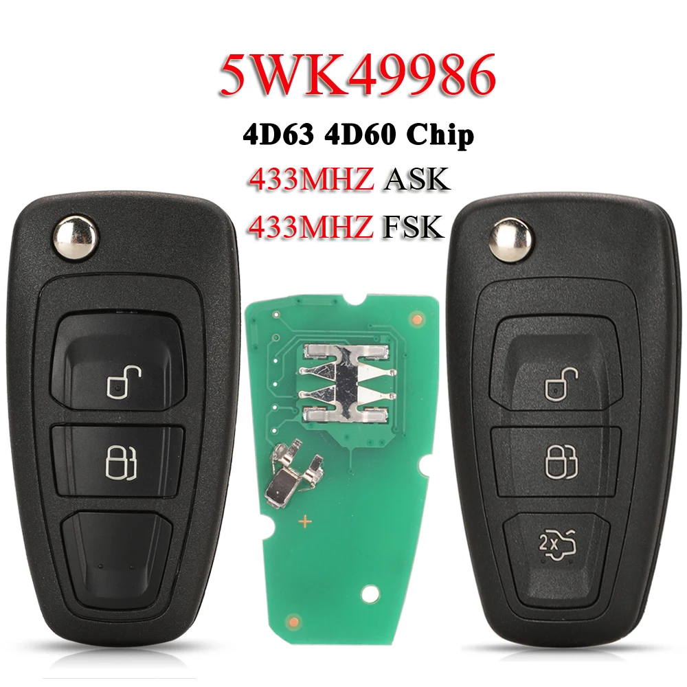 Jingyuqin 5WK49986 /50165 433Mhz ASK/FSK 4D63 4D60 mando a distancia del coche para Ford Kuga c-max Focus Fiesta Mondeo Galaxy Flip Blade