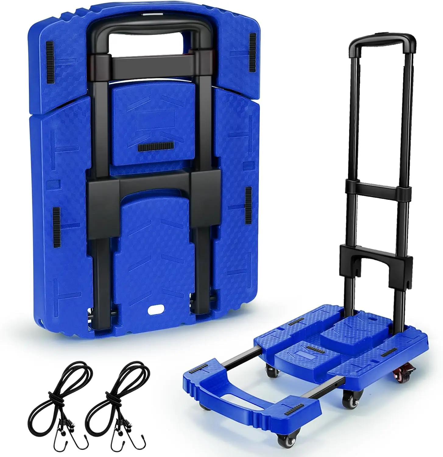 

Folding Hand Truck 500lbs, Portable Heavy Duty Dolly Cart, 6 Wheels Collapsible Luggage Cart with 2 Elastic Ropes - Compact Trol