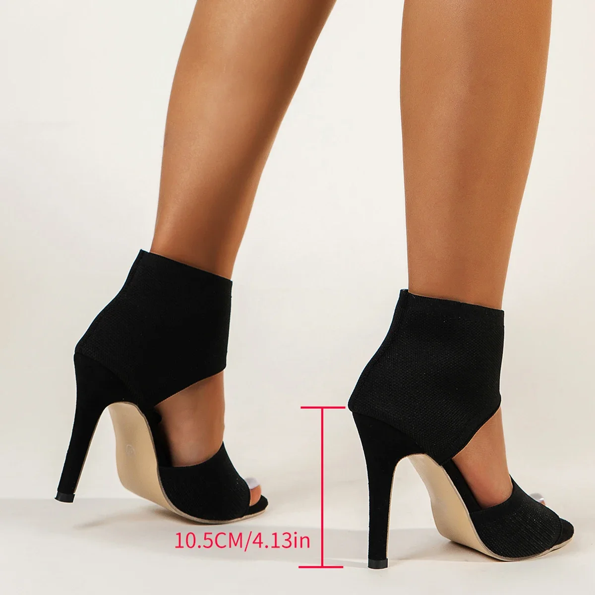 Women New Designer Knitted High Heels Sandals Summer 2024 Slip-on Thin Heeled Sandal Woman Sexy Cover Heels Black Party Shoes