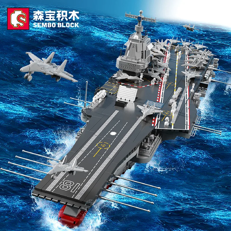 SEMBO-Airplane Carrier Modular Building Blocks, Military Navy Battleship Model Bricks, WW2 Soldiers Weapon, Kid Toys Xmas Gifts