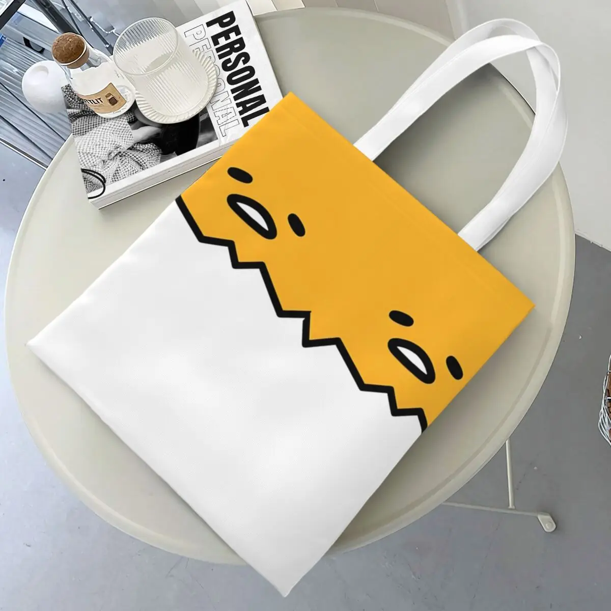 Gudetama The Lazy Egg Canvas Tote Bag Trendy Large Capacity Shopping Bag for Unisex School Bags