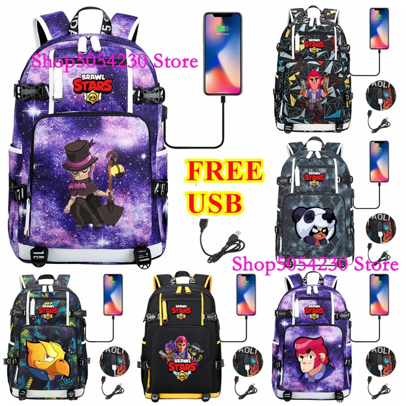 Sac à dos Brawl Stars Sprout imperméable et anti-rayures avec interface de charge USB, thème de jeu pour adolescents, Mochila Escolar
