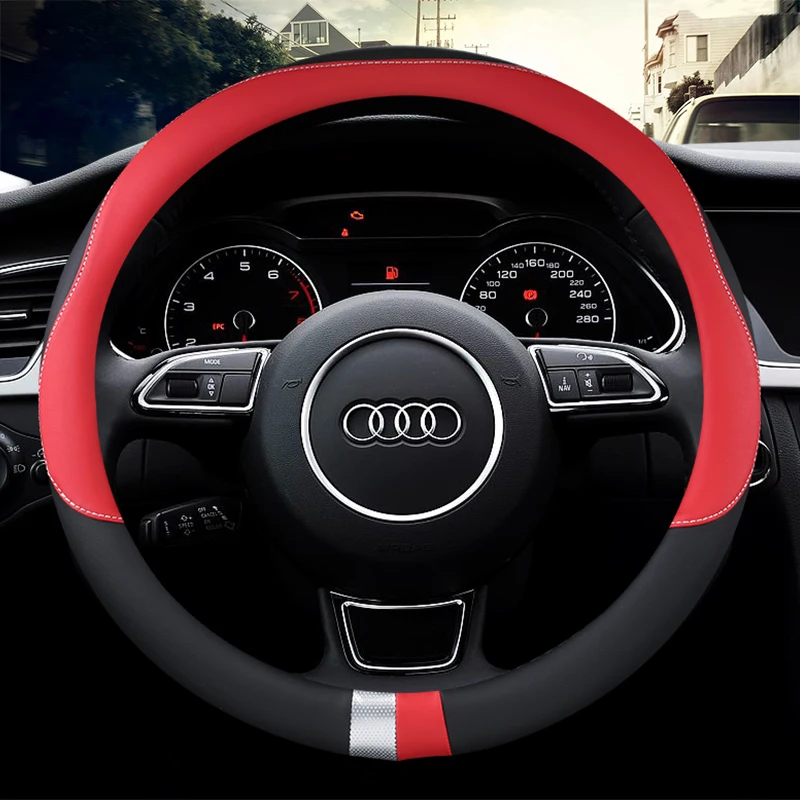 Stylish Two-color Spliced Car Steering Wheel Cover Comfortable and Non-slip  Suitable for All Seasons