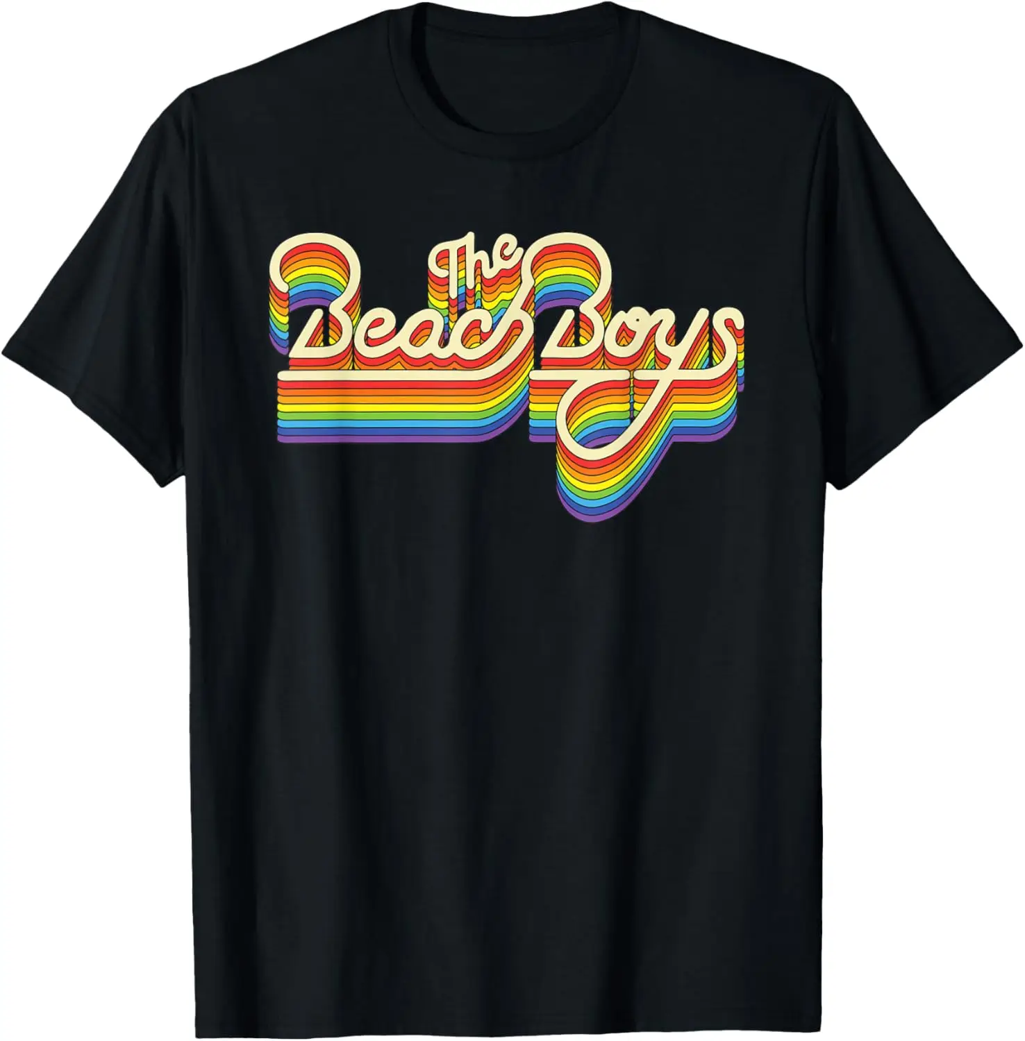 Beach Boys Rainbow Ripple Logo T-Shirt Small 100% Cotton Trendy Y2K Short-Sleeve Tee – Soft, Quick-Drying, & Moisture-Wicking;