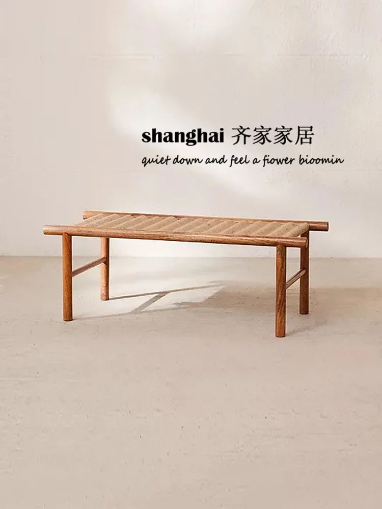 Nordic solid wood woven bedside stool bedroom bench