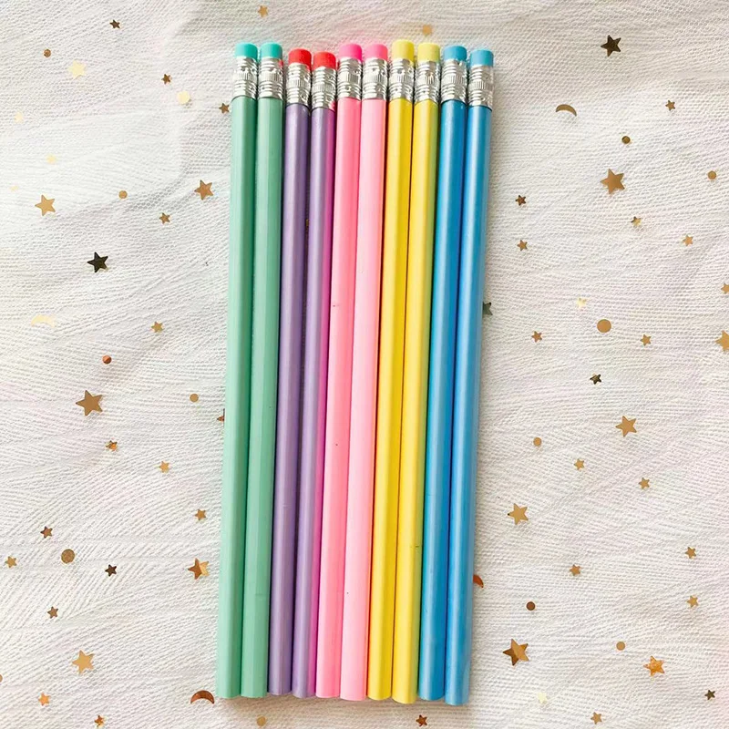 10pcs Kawaii Macaron colors Wood Pencil kids Drawing Pencil School items Cute Stationery Wooden pencils Stationary No logo