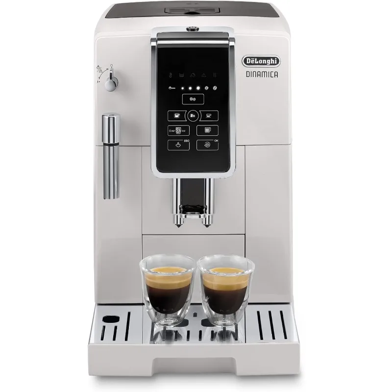 Máquina de café expresso De'Longhi Dinamica, branca - fabricação automática de feijão a xícara, moedor de rebarbas de aço integrado e batedor manual