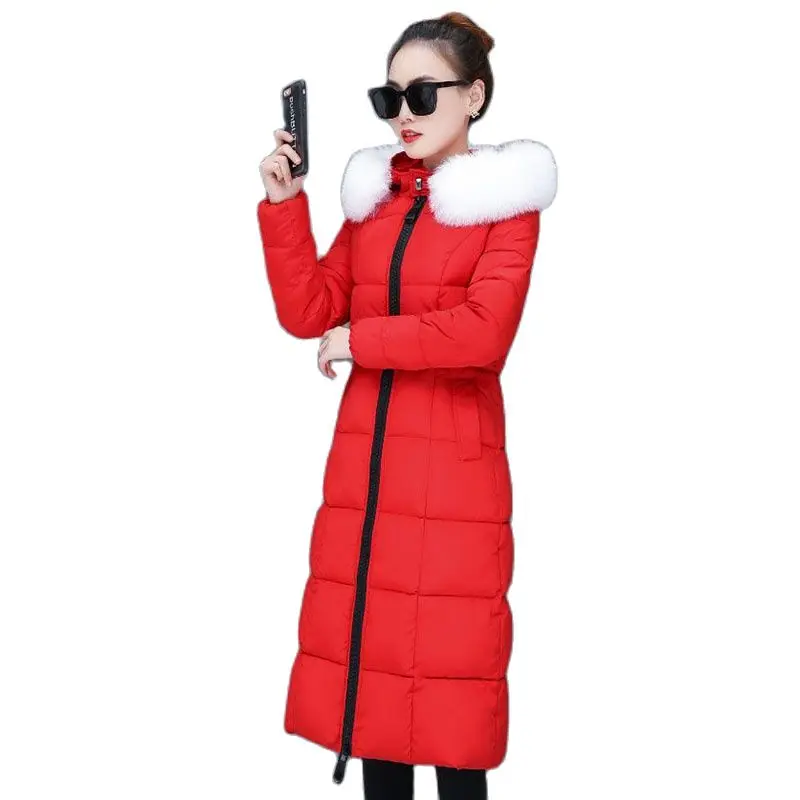 

Fashion Cotton-padded Women's Loose Hooded Long Over-the-knee Coat 2023 Winter Slim Temperament Warm Casual Coat Women