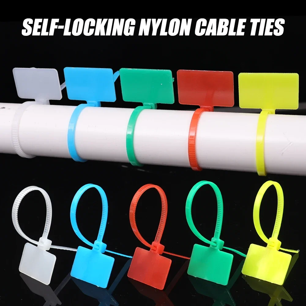 100PCS Nylon Tie Tags Self-Locking Network Cable Tie Plastic Loop Labels Cable Ties Home Industrial Accessories Mark Labels Tie