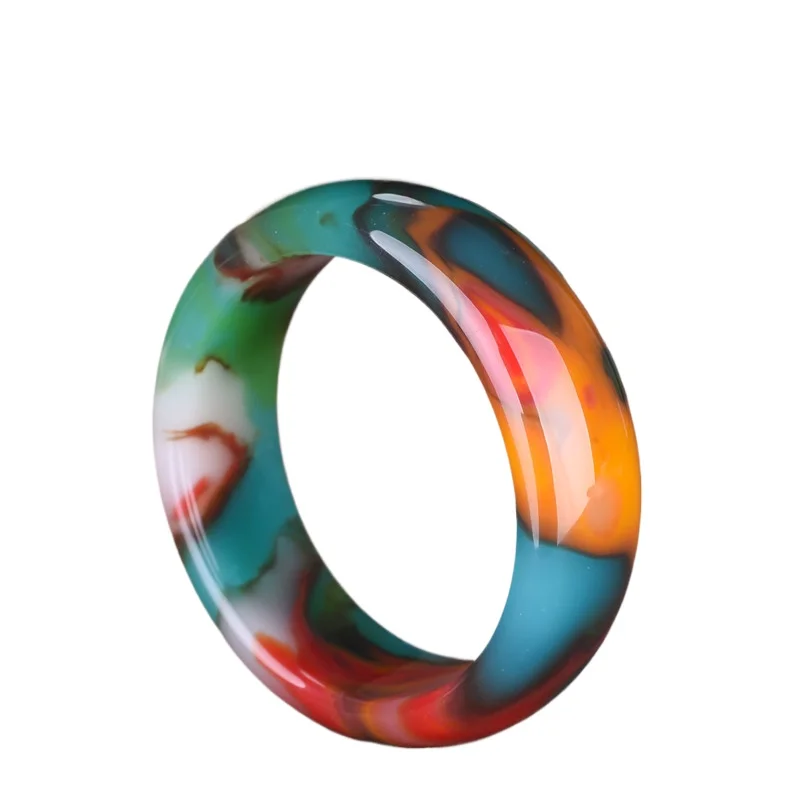 Hetian Jinsi Jade Wide Version Ladies\' Bracelet Colorful Floating Flowers Natural Cinnabar Jade Women\'s Bracelet