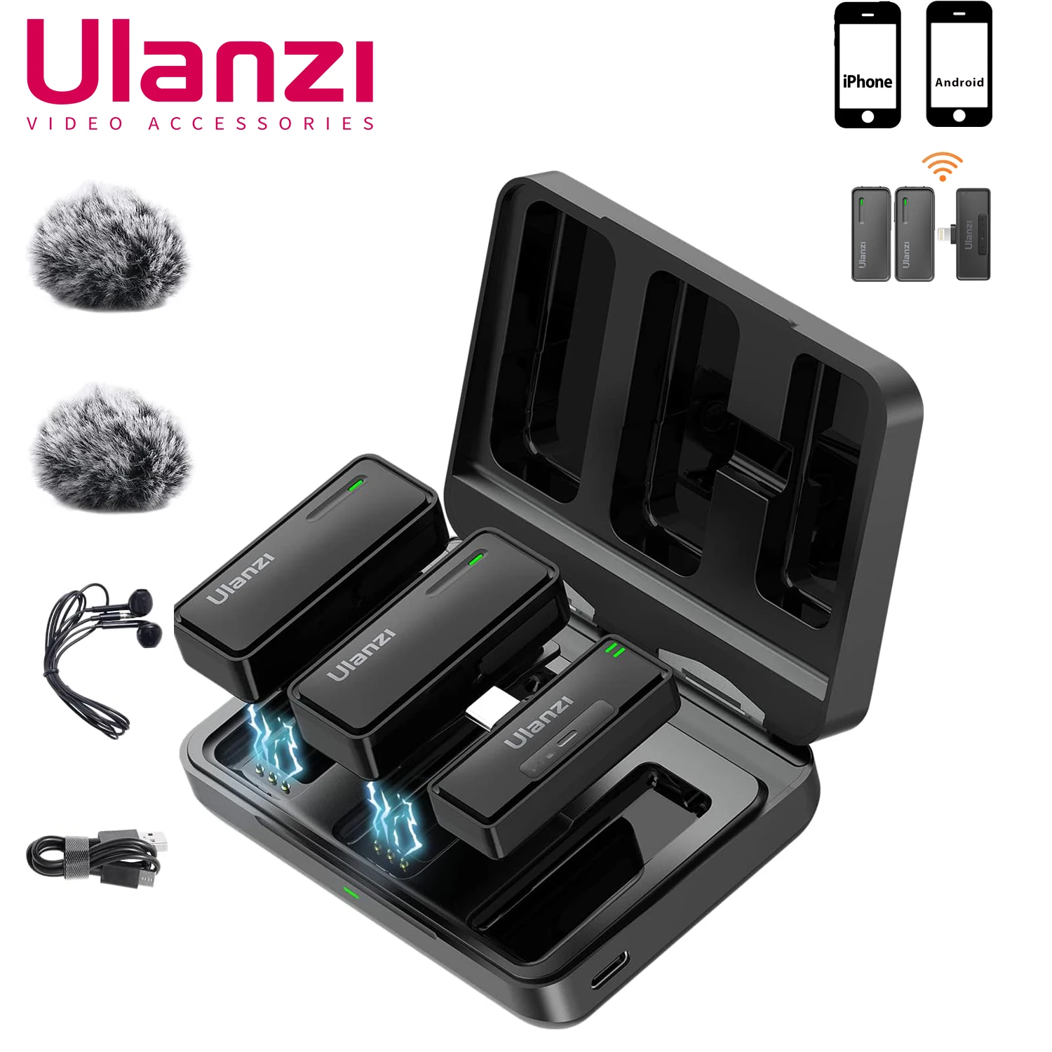 Ulanzi 2.4G Wireless Lavalier Microphone System Voice Recording Pen with Muff Audio Noise Reduce for iPhone Android SmartPhone