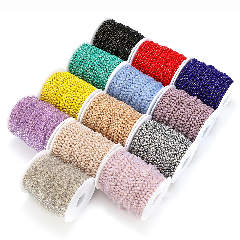 1Meter Stainless Steel Gold Plated Colorful Crystal Beads Chains for DIY Jewelry Making Necklace Bracelet Wholesale Supplies