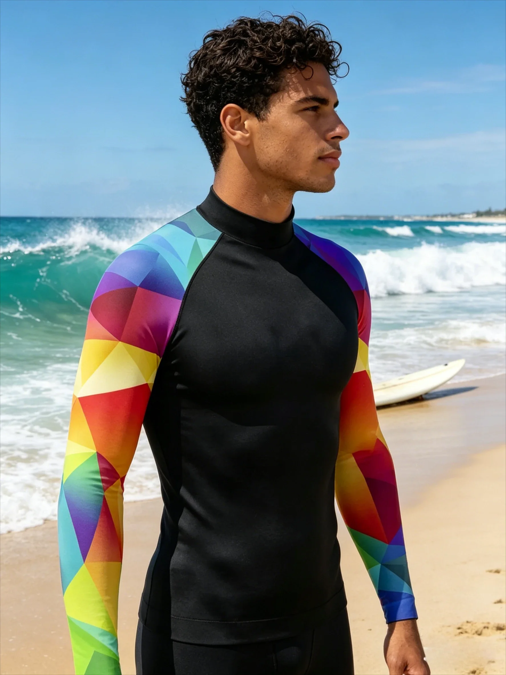 

Men's Rash Guard Long Sleeve Surfing Shirts Sunscreen Surf Sweatshirt UV Protection Swimwear Quick Dry