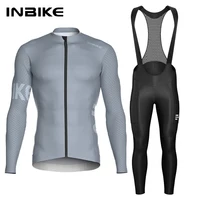 INBIKE-Conjunto de ciclismo para hombre, Jersey de manga larga, pantalones con pechera, traje de bicicleta de carretera de secado rápido con bolsillos, ropa de ciclismo para primavera y otoño