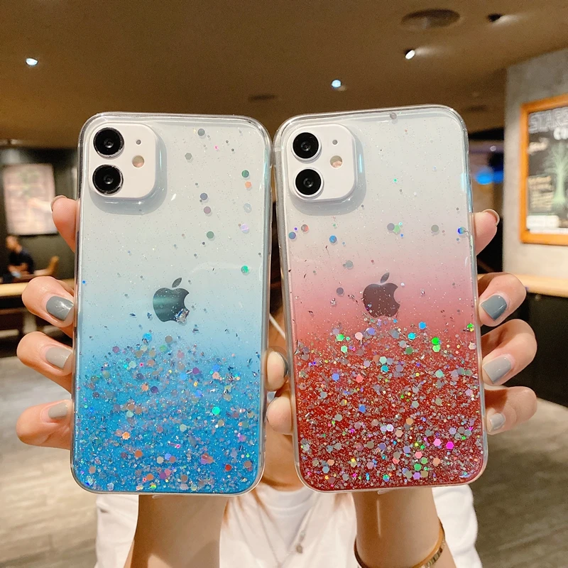 Luxury Glitter Transparent Phone Case For iPhone 11 12 13 14 15 Pro Max XS X XR 7 8 Plus SE 2020 Mini Soft Bumper Back Cover