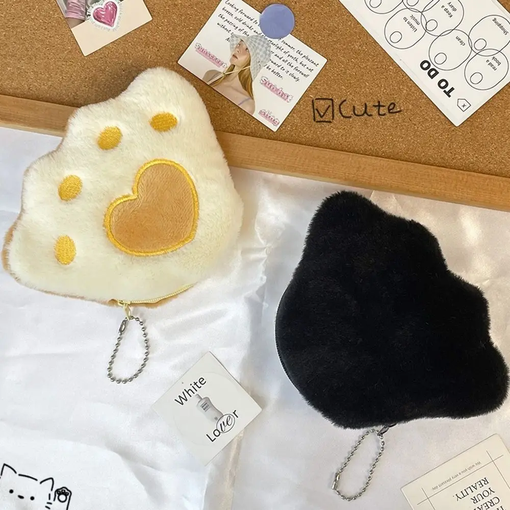 Monedero pequeño de moda con forma de pata de gato, bolsa de almacenamiento de monedas, llavero de muñeca de peluche de corazón, juguetes, bolsa de dibujos animados suave, colgante Unisex