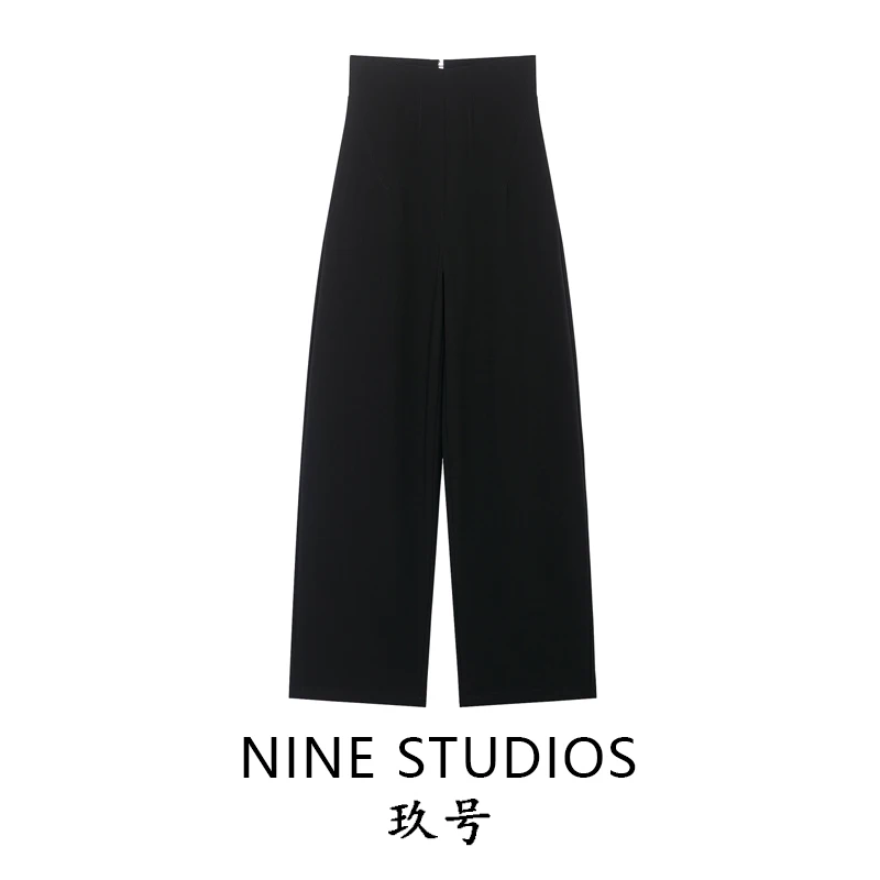 بنطلون نسائي عالي الخصر بقصة مستقيمة من القطن للخريف 2025، مريح وفضفاض، ملابس نسائية فاخرة