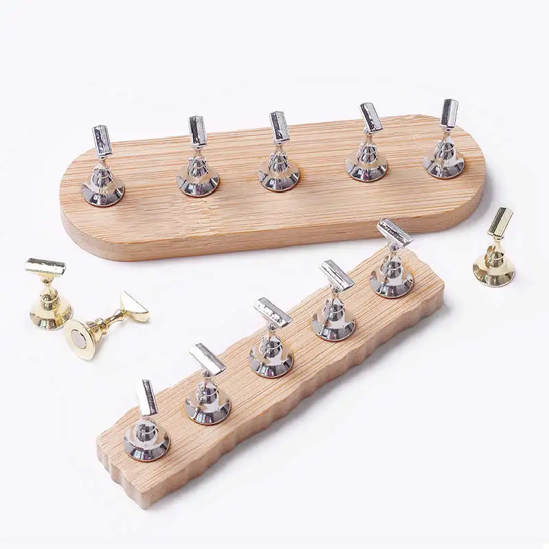 5pcs False Nail Tips Practice Wooden Magnetic Holder Manicure UV Gel Polish Display Stand Press on Nails Art Gel Shelf Tools