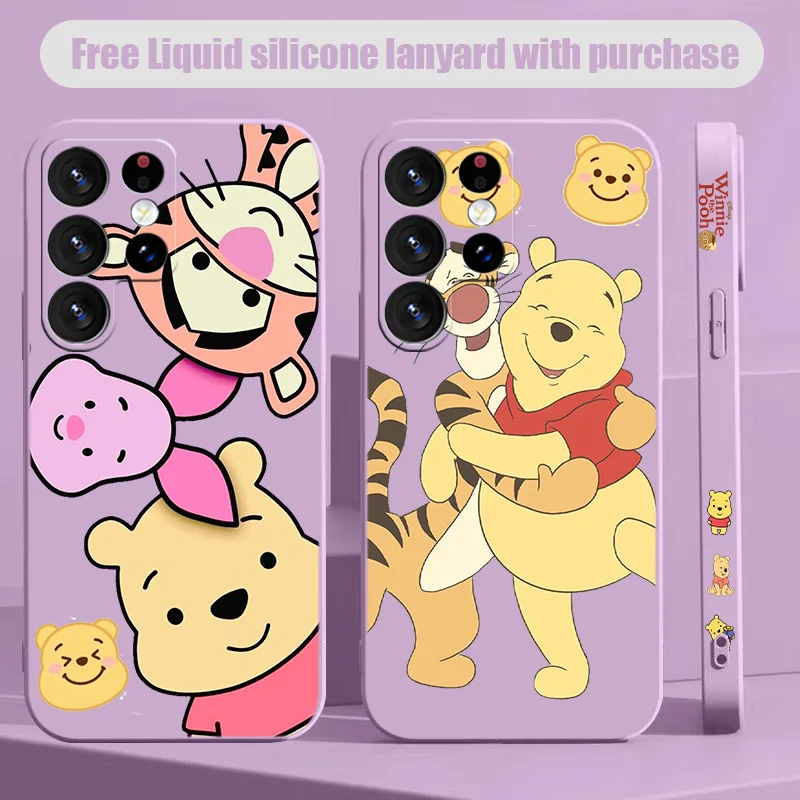 

Disney Winnie the Pooh For Samsung S10 S20 S21 S22 S23 S24 S10e Plus Lite Ultra FE Liquid Left Rope Phone Case Funda Shell Cover