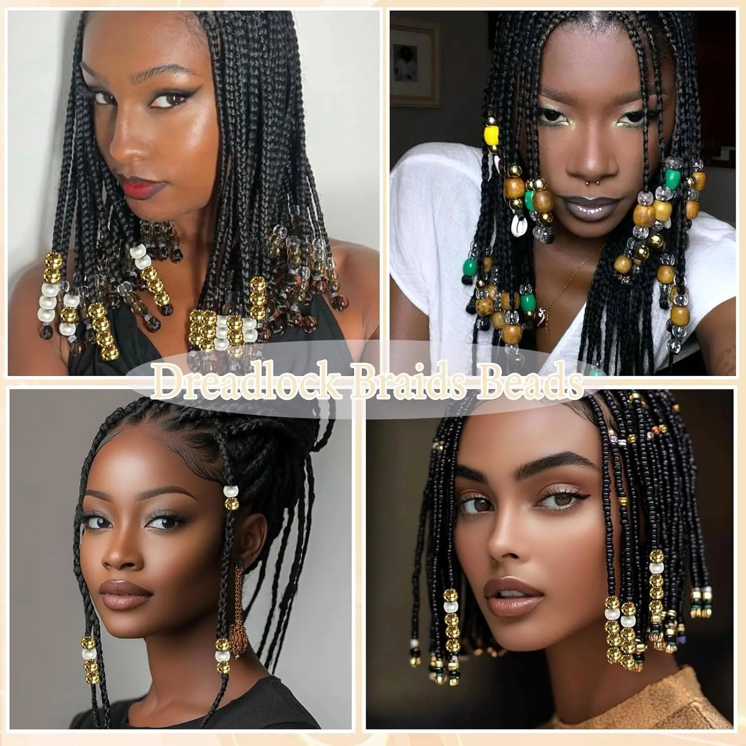 Perles de cheveux de couleur dorée, 50 pièces, perles blanches Loc brillantes, Dreadlock, accessoires de bijoux, décoration de cheveux pour femmes et filles