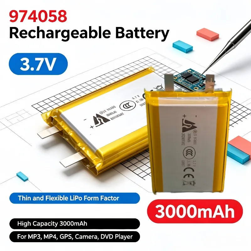 3000mAh 3.7V 974058 Lithium Polymer Battery Replacement for GPS MP4 Camera DVD Player