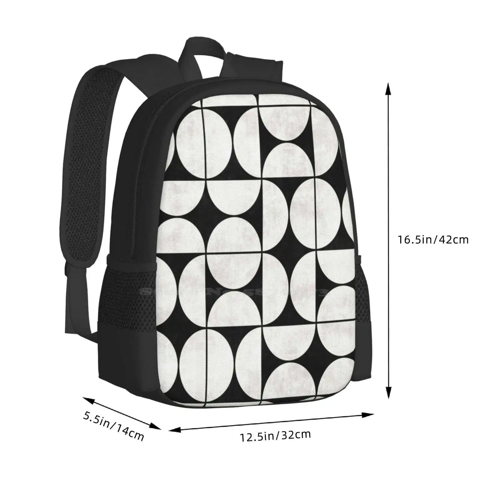 Mochila de estudante de faculdade, Padrão Design Sacos, Preto e Branco, Modernos, Teen, Concreto, Mid-Century, Metade, Metade